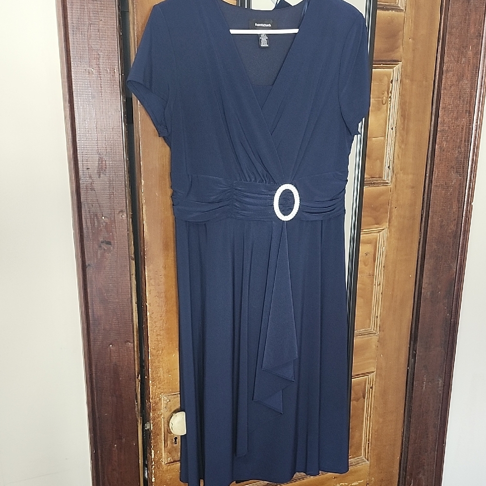 R & M Richards Navy Midi Dress with Buckle Detail